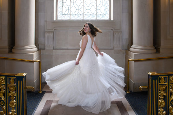 San Francisco city hall bride spinning wedding photography