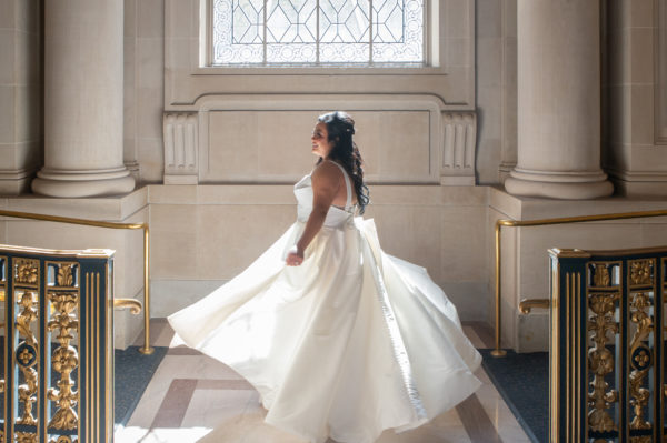 Spinning Bride at SF City Hall with backlighting